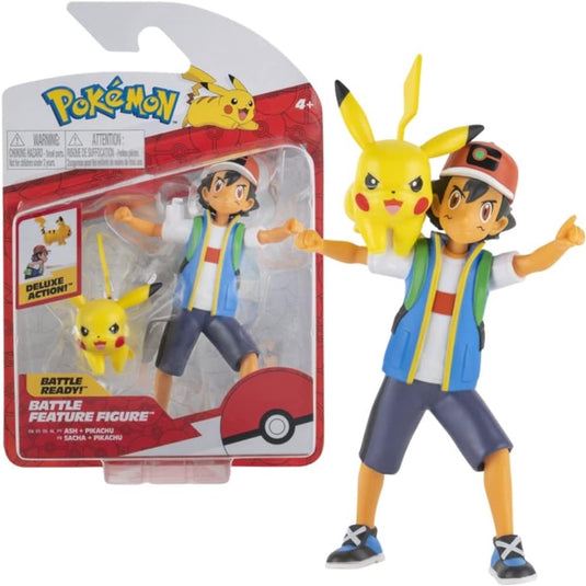 Jazwares pokémon battle feature figuur ash pikachu 11cm action figuur