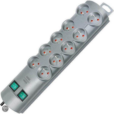 Brennenstuhl primera-line stekkerdoos 10-voudig zilver 2m h05vv-f 3g1,5 de stopcontacten zijn schakelbaar per 5 *fr*