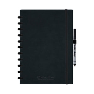 Correctbook a4 uitwisbaar notitieboek – ink black kunstleer hardcover – gelinieerd – herbruikbaar schrift – inclusief pen wisdoekje – aanvulbaar met extra pagina’s