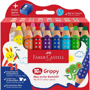 Faber-castell kleurpotlood faber castell grippy xxl jumbo etui 16 stuks en puntenslijper - fc-110645