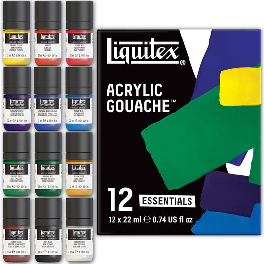 Liquitex 3699325 acrylic gouache set essentials 12x22ml – hoog gepigmenteerde verf, mat, dekkend, voor illustratie design