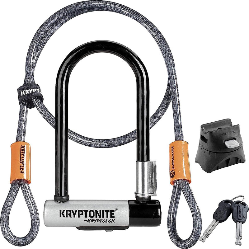Afbeelding laden in galerijviewer, Kryptonite moderate beugelslot met kabel – fiets – art-2 slot – beugelslot elektrische fiets – 22,9 cm lang – staal – zwart zilver
