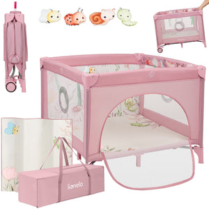 Lionelo mille plus kinderbox 0-36 maanden – babybox met t25 schuimmatras, educatief speelgoed, handgrepen voor leren staan, inklapbaar mobiel, zijdeur met ritssluiting – speelbox voor thuis en op reis