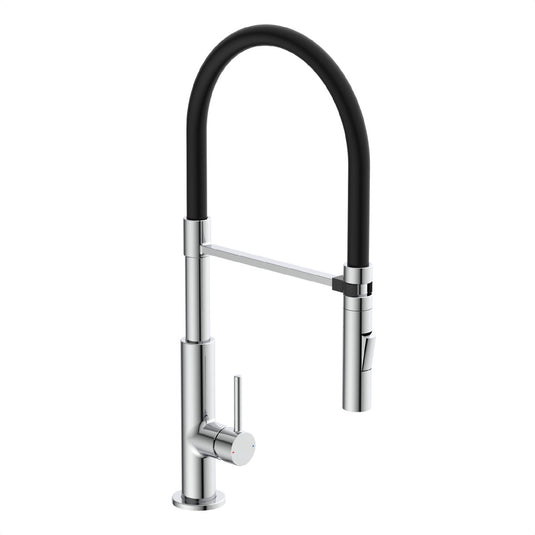 Schütte stilo design keukenkraan - mengkraan - hoge, draaibare uitloop - uittrekbare mousseur - zijdelingse greep - soft-touch slang, chroom zwart