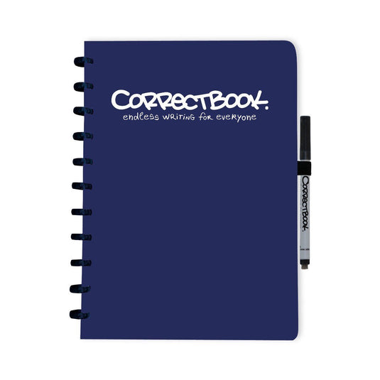 Correctbook a4 uitwisbaar notitieboek – herbruikbaar schrift – midnight blue – blanco – inclusief pen wisdoekje – aanvulbaar met extra pagina’s
