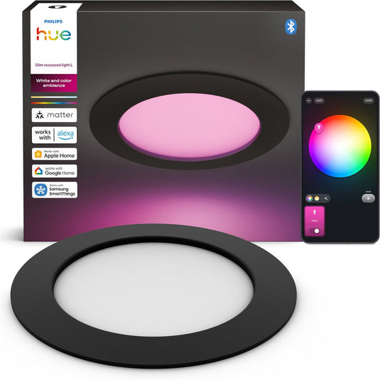 Philips hue dunne led inbouwspot - badkamerverlichting - gu10 fitting - bevat 3 inbouwspots - aanpasbaar wit en gekleurd licht - zwart - ip44: spatwaterdicht - ø: 170 mm - slimme verlichting