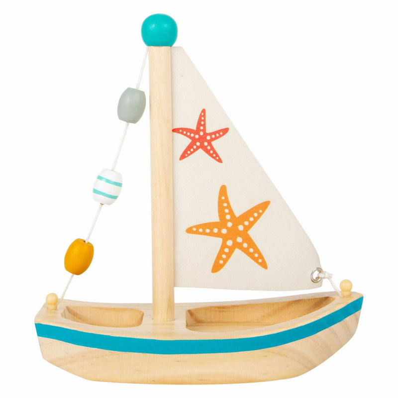 Afbeelding laden in galerijviewer, Small foot - badspeelgoed houten zeilboot zeester
