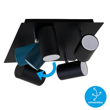 Briloner run - plafondspo - opbouwspot met 4-lichts - draaibaar - plafondlamp - gu10 - max. 40 watt - zwart