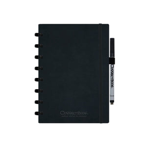 Correctbook a5 uitwisbaar notitieboek – ink black kunstleer hardcover – gelinieerd – herbruikbaar schrift – inclusief pen wisdoekje – aanvulbaar met extra pagina’s