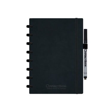 Correctbook a5 uitwisbaar notitieboek – ink black kunstleer hardcover – gelinieerd – herbruikbaar schrift – inclusief pen wisdoekje – aanvulbaar met extra pagina’s