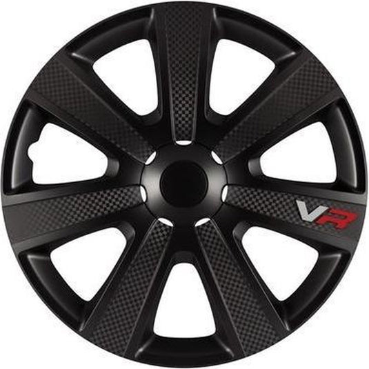 Car plus wieldoppen vr 13 inch abs carbon zwart set van 4
