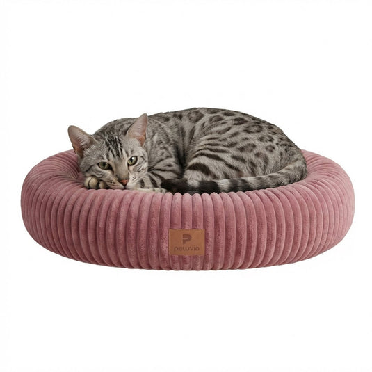 Peluvio koya – rond kattenmand – maat m – hoge zachte randen voor hoofd nek – knus warm – antislip onderkant – uitneembaar kussen wasbare hoes – comfortabel rustplekje
