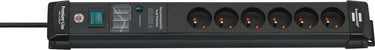 Brennenstuhl premium-line 60.000a stekkerdoos met overspanningsbeveiliging 6-voudig zwart 3m h05vv-f 3g1,5 *be*
