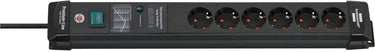 Brennenstuhl premium-line 60.000a stekkerdoos met overspanningsbeveiliging 6-voudig zwart 3m h05vv-f 3g1,5