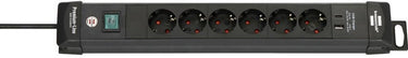 Brennenstuhl premium-line stekkerdoos 6-voudig met usb c pd 30w en usb a 18w (made in germany, stekkerblok met schakelaar en 3m kabel, voor wandmontage met ophanginrichting)