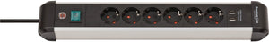 Brennenstuhl premium-alu-line stekkerdoos met usb 6-voudig 3m h05vv-f 3g1,5