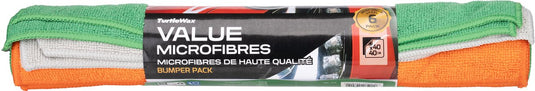 Turtle wax value microfibres - 6 stuks - kleurgecodeerd - groen, oranje en grijs voor eenvoudige identificatie - voor gebruik op lak, glas interieuroppervlakken - 40x40cm
