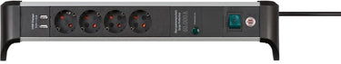 Brennenstuhl alu-office-line 60.000a overspanningsbeveiligings contactdoosstrip met usb-laadfunctie 4-voudig 1,8m h05vv-f 3g1.5