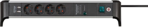 Brennenstuhl alu-office-line 60.000a overspanningsbeveiligings contactdoosstrip met usb-laadfunctie 4-voudig 1,8m h05vv-f 3g1.5