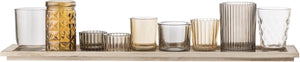Bloomingville - waxinelichtjes - glas hout - bruin - set van 10 - l56xh10xb14 cm