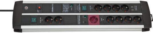 Brennenstuhl premium-protect-line 120.000a automatische main-follow stekkerdoos met overspanningsbeveiliging en usb 11-voudig duo 3m h05vv-f 3g1,5 1 main 4 follow 4 permanent