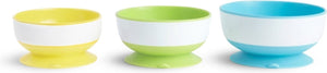 Munchkin kommetjes met zuignap - suction bowls - per 3 stuks - vaatwasser en magnetronbestendig - vanaf 6 maanden - geel groen blauw