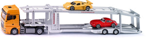 Siku 3944, man autotransporter, 1:50, incl. 2 speelgoedauto's, metaal plastic, oranje zilver, afkoppelbare trailer, verlaagbaar platform