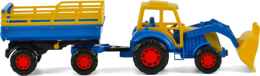 Cavallino tractor met voorlader en aanhanger blauw