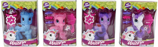 Unicorn figuur speelgoed met accessoires en stickers 12cm multi kleuren.