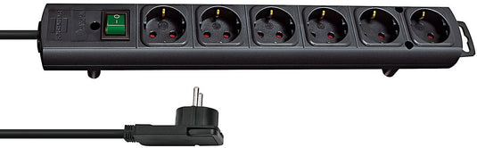 Brennenstuhl comfort-line plus stekkerdoos met platte stekker 6-voudig zwart 2m h05vv-f 3g1,5