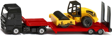 Siku 1760, man vrachtwagen met dieplader en wals, 1:87, metaal kunststof, veelkleurig, speelgoedset, ontkoppelbare dieplader, beweegbare wals