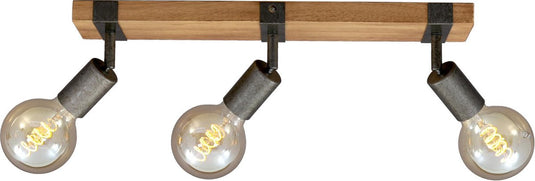 Briloner leuchten wood basic - plafondlamp - spots draaibaar - 3xe27 max. 25w - materiaal: hout en metaal - kleur: zwart en metaal grijs