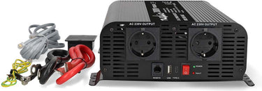 Nedis auto omvormer 2000w – 24v 230v – 2x stopcontact + usb-a usb-c – zuivere sinusgolf – schroefaansluiting – spanningsomvormer