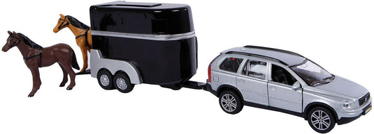 Kids globe die-cast volvo xc90 met paardentrailer, 27cm