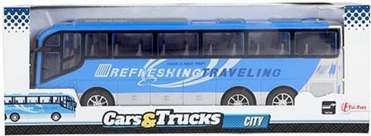 Cars trucks vehicool reisbus blauw frictie - 32cm