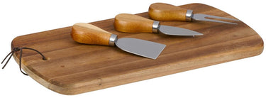 Alpina kaasplank met mesjes – 4-delige serveerplank – houten tapasplank – 32x17,5x1,5cm - hout