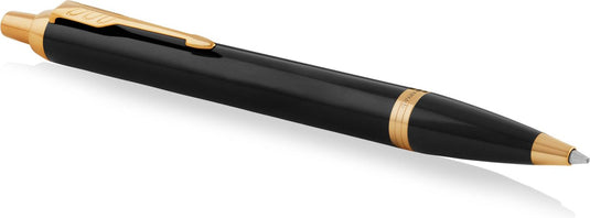 Parker im balpen | zwarte lak met goud detail | medium punt met blauwe inkt | geschenkdoos