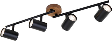 Briloner leuchten wood style - plafondlamp - spots draaibaar - 4-lichts - gu10 - materiaal: hout en metaal - kleur: zwart