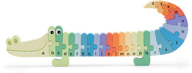 Woet ® houten alfabetpuzzel krokodil - abc leren van a t m z- vormenpuzzel krokodil - leer het alafabet - educatief letterspeelgoed - peuterspeelgoed - vanaf 3 jaar