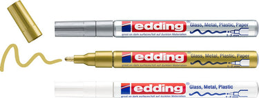 Edding 751 3s metallic lakmarker set - assorti 3 stuks: wit, goud, zilver - 1-2mm