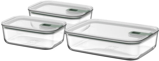 Mepal glazen vershouddoos set easyclip - 2x 1000 + 2250 ml - glazen vershoudbakjes met schuifsluiting - geschikt voor magnetron. (stoom)oven. koelkast en vriezer - nordic sage