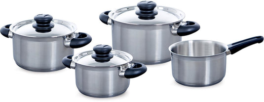 Bk karaat+ pannenset 4-delig - 16 18 20cm - zonder pfas-vrije antikleeflaag - pannenset inductie - rvs kookpan - ovenbestendig tot 160°c - met deksel - zilver