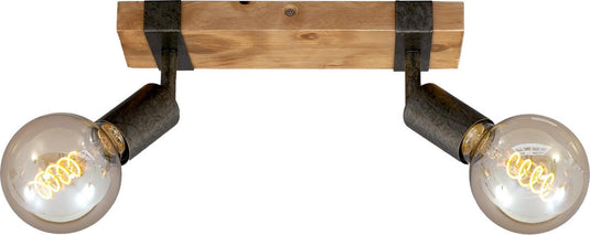 Briloner leuchten wood basic - plafondlamp - spots draaibaar - 2xe27 max. 25w - materiaal: hout en metaal - kleur: zwart en metaal grijs