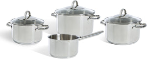 Bk essentials pannenset 4-delig - 16 18 20cm -zonder pfas-vrije antikleeflaag - pannenset inductie - inductie kookpan - rvs pannenset - ovenbestendig tot 230°c - met glazen deksel - zilver