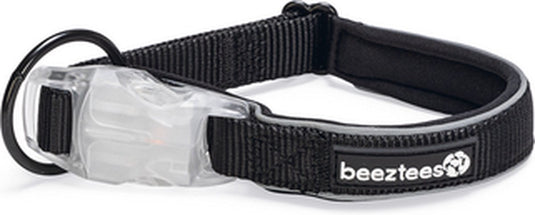 Beeztees safety gear parinca - hondenhalsband - led - nylon - zwart - 35-40x2 cm