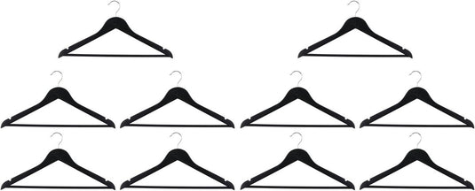 Alpina zwarte houten kledinghangers 10 stuks - kledinghangers anti slip - klerenhangers hout - kleding hangers kast organisatie