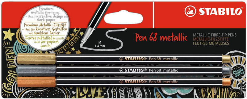 Afbeelding laden in galerijviewer, Stabilo pen 68 metallic viltstiften zilver goud koper - 3dlg.
