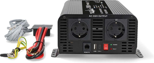 Nedis auto omvormer 1000w – 24v 230v – 2x stopcontact + usb-a usb-c – zuivere sinusgolf – schroefaansluiting – spanningsomvormer