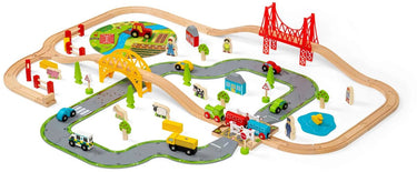 Bigjigs houten weg en treinset platteland, 80dlg.