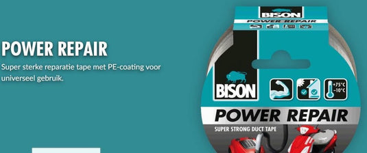 Bison power repair tape - grijs - 10 meter - textieltape - universeel - klustape